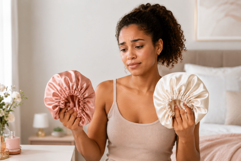 Touca de cetim ou de seda para o cabelo: Qual a diferença real e como usar do jeito certo