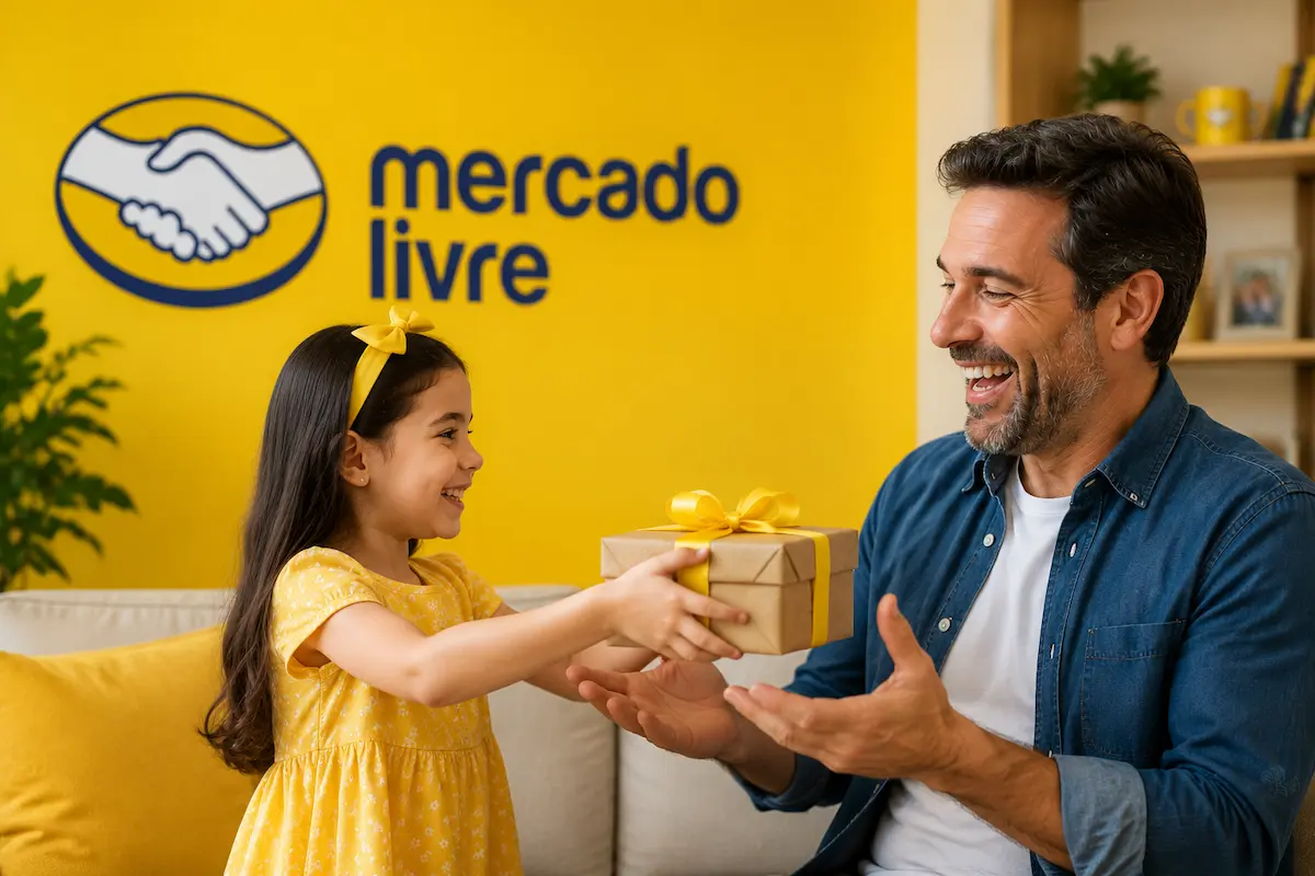 Mercado Livre traz ofertas de Dia dos Pais no aquecimento 8.8; veja o que vale a pena aproveitar 2 Pai recebendo presente da filha durante campanha de descontos do aquecimento 8.8 do Mercado Livre para o Dia dos Pais.