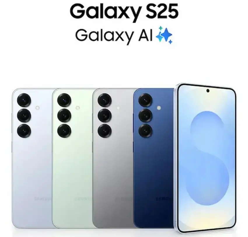 Galaxy S25 de 256 GB entra em oferta no Mercado Livre com desconto de 31% 2 Samsung Galaxy S25 em diferentes opções de cores: azul-claro, azul-marinho, hortelã e prateado.