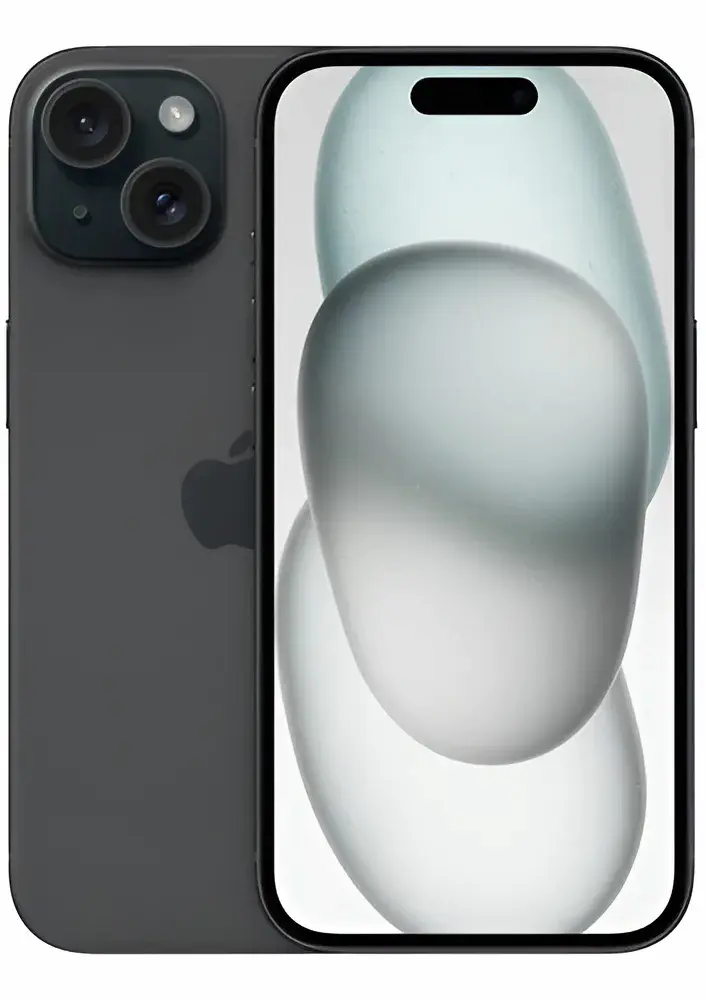 Oferta no Mercado Livre: iPhone 15 de 256 GB fica 42% mais barato 2 iPhone 15 preto de 256 GB visto de frente e de costas.