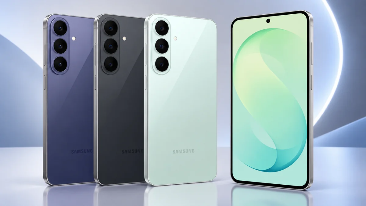 Preço caiu! Galaxy S26 entra em promoção com até 49% de desconto; veja onde encontrar a oferta 2 Smartphones Samsung Galaxy em exposição representando oferta de aparelho premium com preço reduzido.